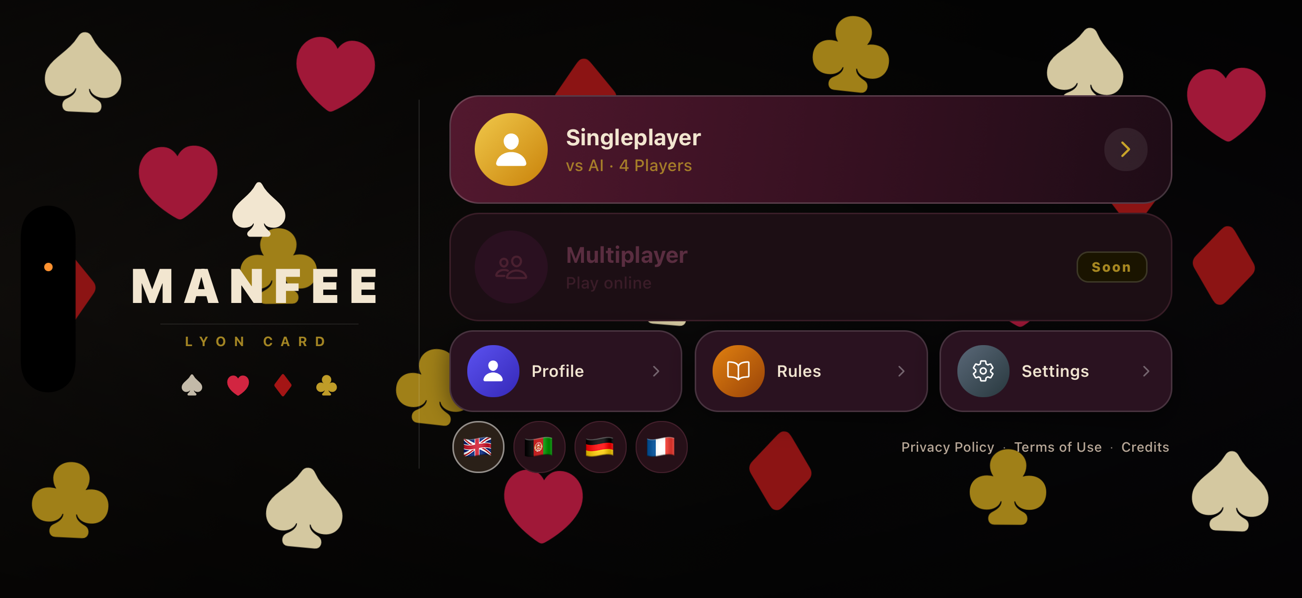 Manfee Lyon Card — Main Menu